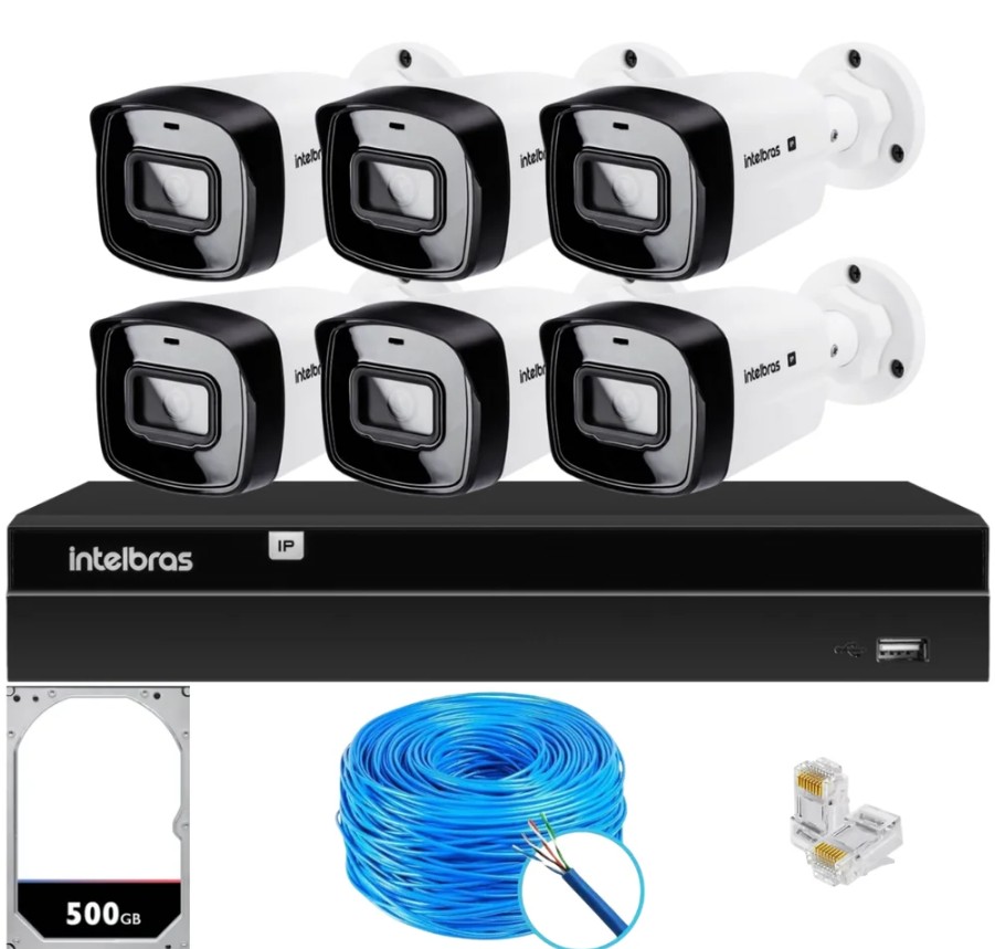 Kit completo Intelbras com câmeras e gravadores.